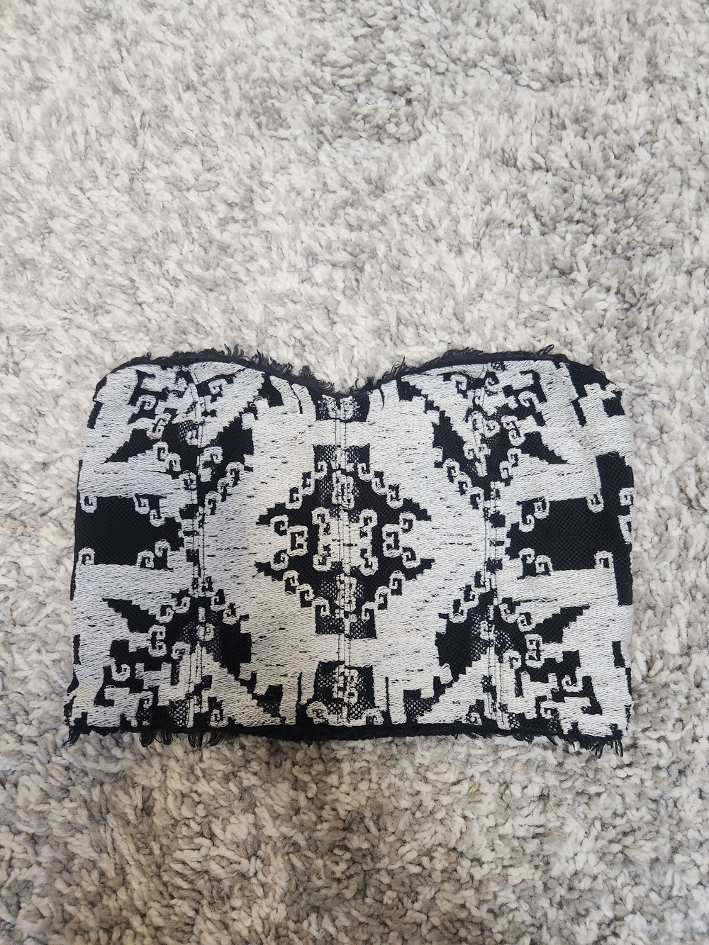 Ecote Black and White Aztec Strapless Crop Top